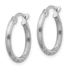 Sterling Silver Rhodium-plated 2mm Polished/Satin Diamond-cut Hoop Earrings - 5