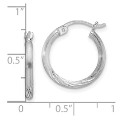 Sterling Silver Rhodium-plated 2mm Polished/Satin Diamond-cut Hoop Earrings - 5