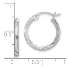 Sterling Silver 2mm Polished/Satin D/C Hoop Earrings - 6