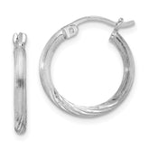Sterling Silver Rhodium-plated 2mm Polished/Satin Diamond-cut Hoop Earrings - 5