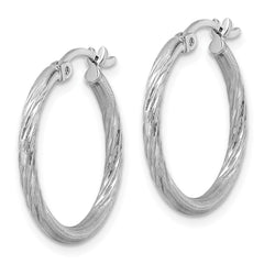 Sterling Silver Rhodium-plated 2mm Polished/Satin Diamond-cut Hoop Earrings - 14