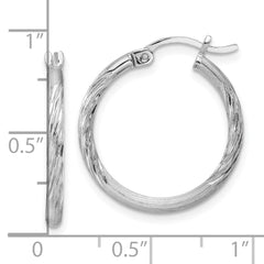 Sterling Silver Rhodium-plated 2mm Polished/Satin Diamond-cut Hoop Earrings - 14