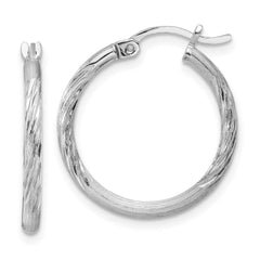 Sterling Silver Rhodium-plated 2mm Polished/Satin Diamond-cut Hoop Earrings - 14