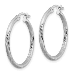 Sterling Silver Rhodium-plated 2mm Polished/Satin Diamond-cut Hoop Earrings - 10