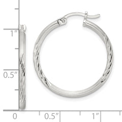 Sterling Silver 2mm Polished/Satin D/C Hoop Earrings - 3