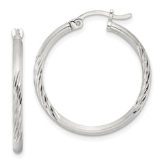 Sterling Silver 2mm Polished/Satin D/C Hoop Earrings - 3