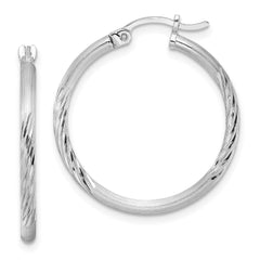 Sterling Silver Rhodium-plated 2mm Polished/Satin Diamond-cut Hoop Earrings - 10
