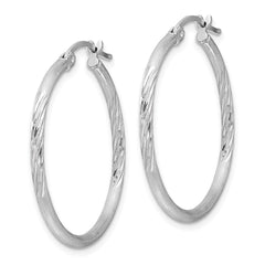 Sterling Silver Rhodium-plated 2mm Polished/Satin Diamond-cut Hoop Earrings - 6