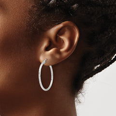 Sterling Silver 2mm Polished/Satin D/C Hoop Earrings - 8