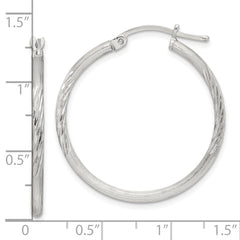 Sterling Silver 2mm Polished/Satin D/C Hoop Earrings - 8