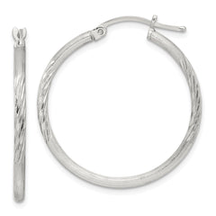 Sterling Silver 2mm Polished/Satin D/C Hoop Earrings - 8