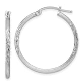 Sterling Silver Rhodium-plated 2mm Polished/Satin Diamond-cut Hoop Earrings - 6