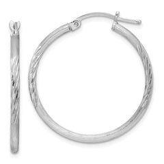 Sterling Silver Rhodium-plated 2mm Polished/Satin Diamond-cut Hoop Earrings - 6