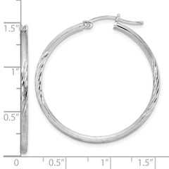 Sterling Silver Rhodium-plated 2mm Polished/Satin Diamond-cut Hoop Earrings - 15