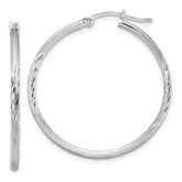 Sterling Silver Rhodium-plated 2mm Polished/Satin Diamond-cut Hoop Earrings - 15