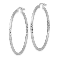 Sterling Silver Rhodium-plated 2mm Polished/Satin Diamond-cut Hoop Earrings - 12