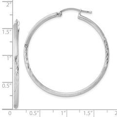 Sterling Silver Rhodium-plated 2mm Polished/Satin Diamond-cut Hoop Earrings - 12