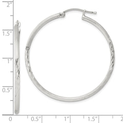 Sterling Silver 2mm Polished/Satin D/C Hoop Earrings - 9