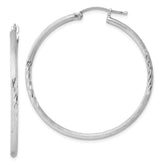 Sterling Silver Rhodium-plated 2mm Polished/Satin Diamond-cut Hoop Earrings - 12
