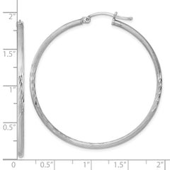 Sterling Silver Rhodium-plated 2mm Polished/Satin Diamond-cut Hoop Earrings - 7