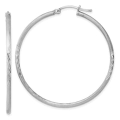 Sterling Silver Rhodium-plated 2mm Polished/Satin Diamond-cut Hoop Earrings - 7
