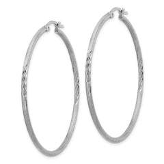 Sterling Silver Rhodium-plated 2mm Polished/Satin Diamond-cut Hoop Earrings - 2