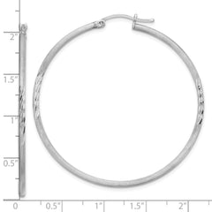 Sterling Silver Rhodium-plated 2mm Polished/Satin Diamond-cut Hoop Earrings - 2