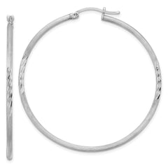 Sterling Silver Rhodium-plated 2mm Polished/Satin Diamond-cut Hoop Earrings - 2