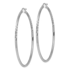 Sterling Silver Rhodium-plated 2mm Polished/Satin Diamond-cut Hoop Earrings - 8
