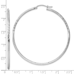Sterling Silver Rhodium-plated 2mm Polished/Satin Diamond-cut Hoop Earrings - 8