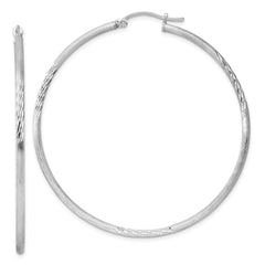 Sterling Silver Rhodium-plated 2mm Polished/Satin Diamond-cut Hoop Earrings - 8