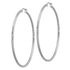 Sterling Silver Rhodium-plated 2mm Polished/Satin Diamond-cut Hoop Earrings - 3