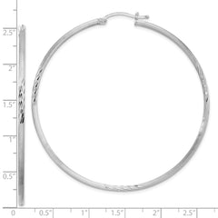 Sterling Silver Rhodium-plated 2mm Polished/Satin Diamond-cut Hoop Earrings - 3