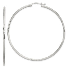 Sterling Silver 2mm Polished/Satin D/C Hoop Earrings - 10
