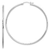 Sterling Silver Rhodium-plated 2mm Polished/Satin Diamond-cut Hoop Earrings - 3