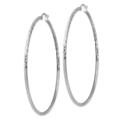 Sterling Silver Rhodium-plated 2mm Polished/Satin Diamond-cut Hoop Earrings - 9