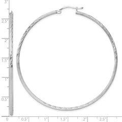 Sterling Silver Rhodium-plated 2mm Polished/Satin Diamond-cut Hoop Earrings - 9