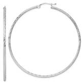 Sterling Silver Rhodium-plated 2mm Polished/Satin Diamond-cut Hoop Earrings - 9