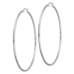 Sterling Silver Rhodium-plated 2mm Polished/Satin Diamond-cut Hoop Earrings - 11