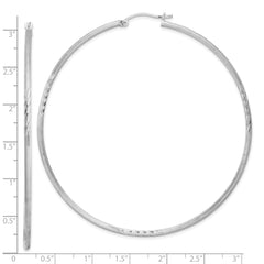Sterling Silver Rhodium-plated 2mm Polished/Satin Diamond-cut Hoop Earrings - 11