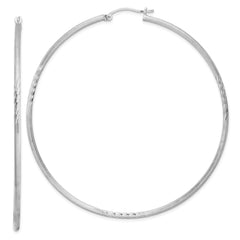 Sterling Silver Rhodium-plated 2mm Polished/Satin Diamond-cut Hoop Earrings - 11