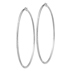 Sterling Silver Rhodium-plated 2mm Polished/Satin Diamond-cut Hoop Earrings - 13