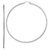 Sterling Silver Rhodium-plated 2mm Polished/Satin Diamond-cut Hoop Earrings - 13