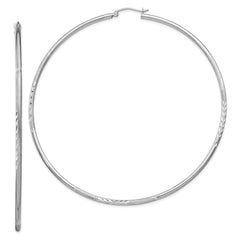 Sterling Silver Rhodium-plated 2mm Polished/Satin Diamond-cut Hoop Earrings - 13