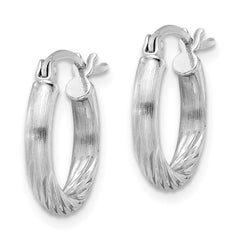 Sterling Silver Rhod-plated 2.5mm Polished/Satin Diamond-cut Hoop Earrings - 7