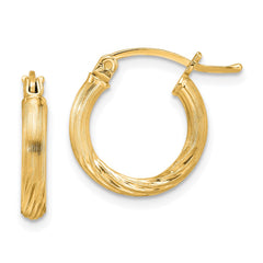Sterling Silver Flash Gold-plated 2.5mm Polished/Satin D/C Hoop Earrings - 6