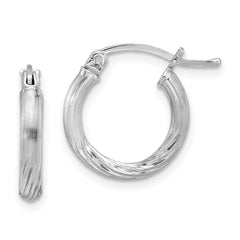 Sterling Silver Rhod-plated 2.5mm Polished/Satin Diamond-cut Hoop Earrings - 7