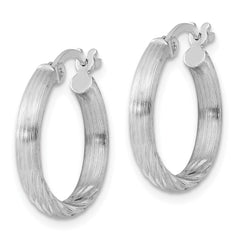 Sterling Silver Rhod-plated 2.5mm Polished/Satin Diamond-cut Hoop Earrings - 4