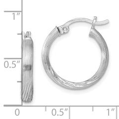 Sterling Silver Rhod-plated 2.5mm Polished/Satin Diamond-cut Hoop Earrings - 4
