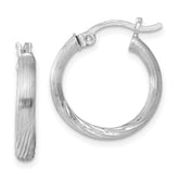 Sterling Silver Rhod-plated 2.5mm Polished/Satin Diamond-cut Hoop Earrings - 4